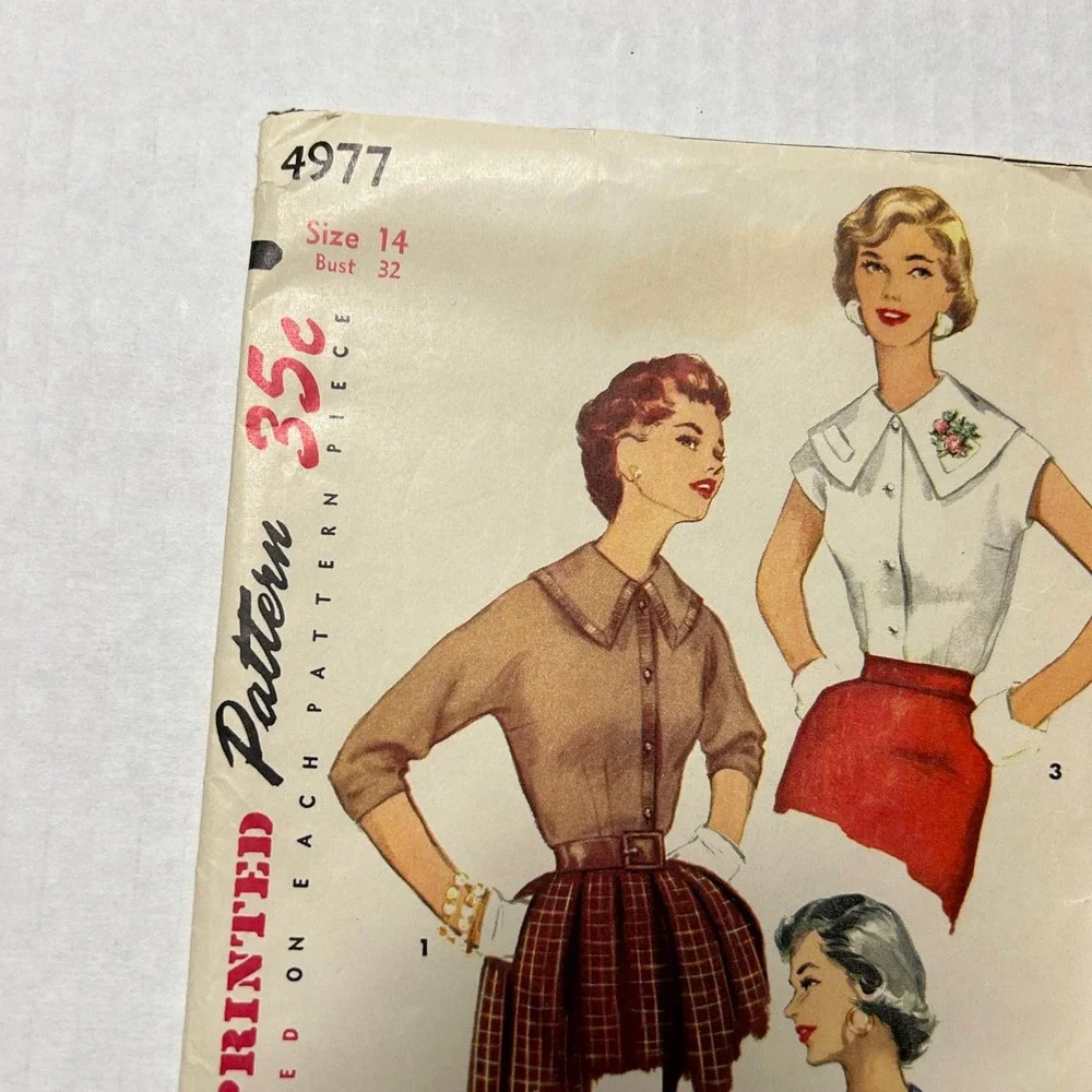 Simplicity Vintage 1950's Pattern #4977 Misses Blouse Size 14‎
